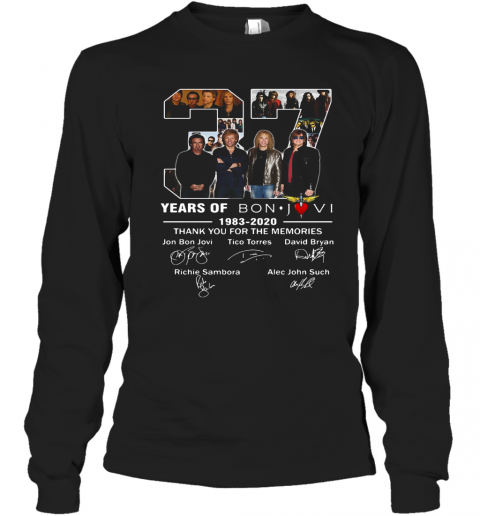 37 Years Of Bon Jovi 1983 2020 Thank You For The Memories Signatures T-Shirt Long Sleeved T-shirt 