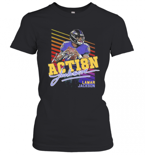 8 Action Lamar Jackson Baltimore Ravens Football Signature T-Shirt Classic Women's T-shirt