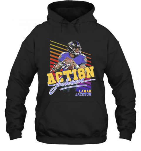8 Action Lamar Jackson Baltimore Ravens Football Signature T-Shirt Unisex Hoodie