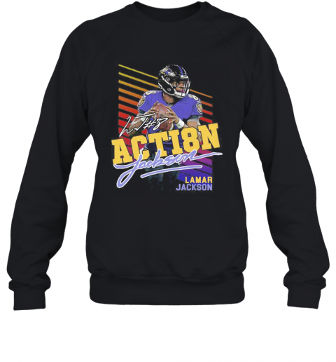 8 Action Lamar Jackson Baltimore Ravens Football Signature T-Shirt Unisex Sweatshirt