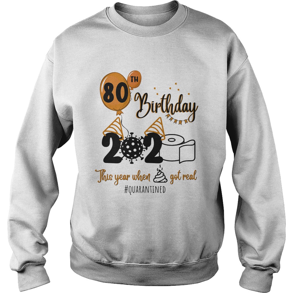 80th birthday 2020 the year when shit got real quarantined coronavirus toilet paper Sweatshirt