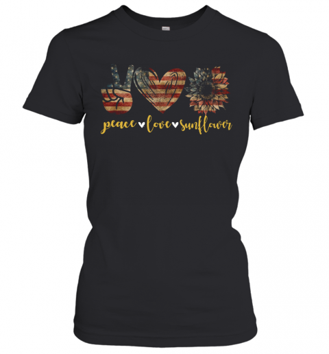 American Flag Peace Love Sunflower T-Shirt Classic Women's T-shirt