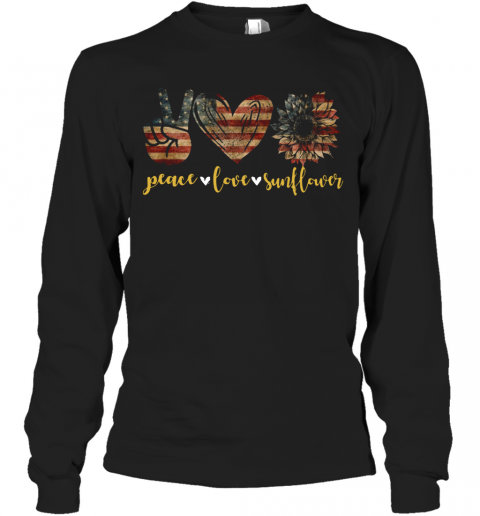 American Flag Peace Love Sunflower T-Shirt Long Sleeved T-shirt 