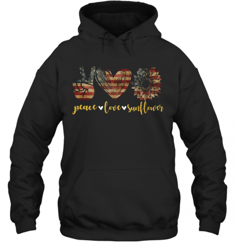 American Flag Peace Love Sunflower T-Shirt Unisex Hoodie
