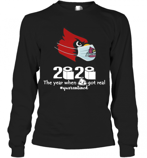 Arizona Cardinals Mask 2020 The Year When Shit Got Real Quarantined T-Shirt Long Sleeved T-shirt 