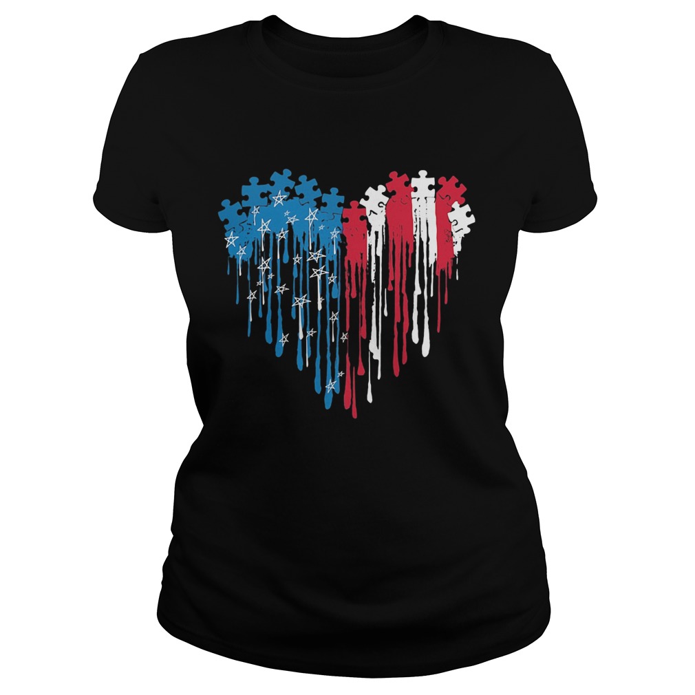 Autism heart American flag veteran Independence Day Classic Ladies