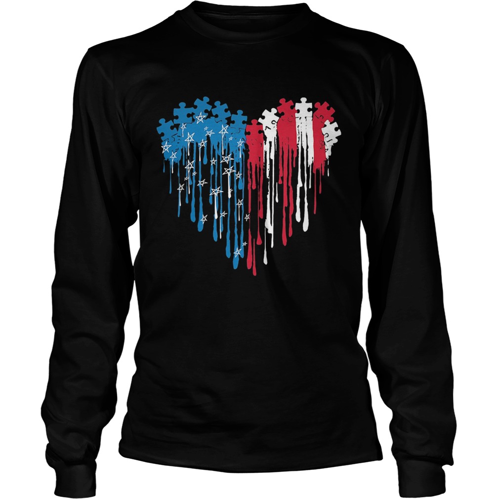 Autism heart American flag veteran Independence Day Long Sleeve