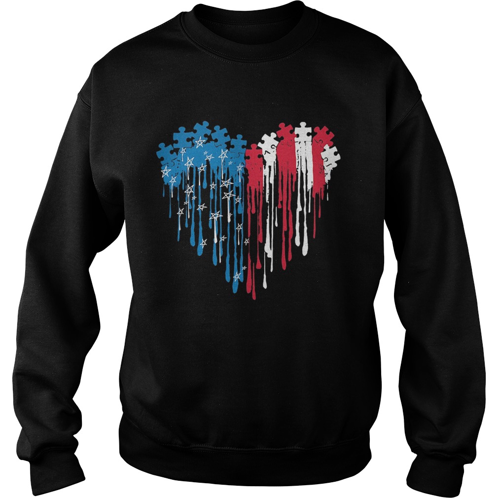 Autism heart American flag veteran Independence Day Sweatshirt