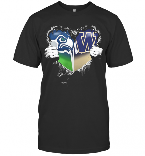 Blood Inside Seattle Seahawks And Washington Huskies Heart T-Shirt