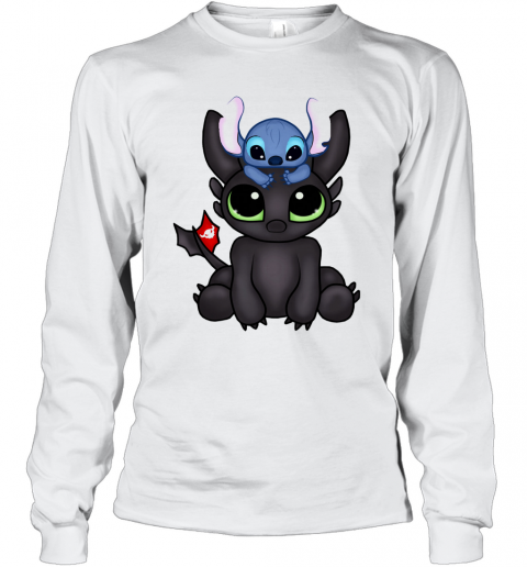 Baby Toothless Dragon And Stitch Flag T-Shirt Long Sleeved T-shirt 