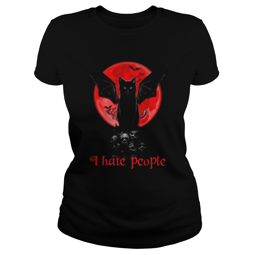 Bat And Black Cat Moon Red I Hate People Classic Ladies