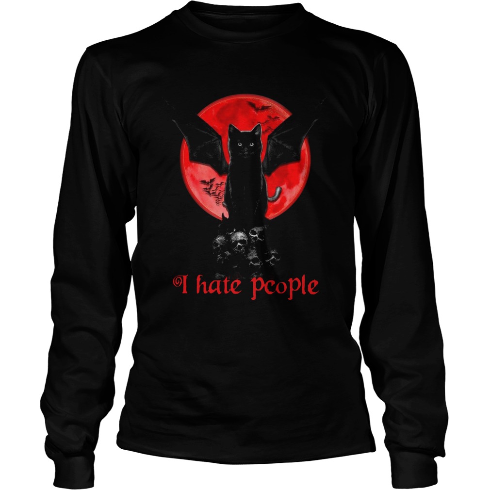 Bat And Black Cat Moon Red I Hate People Long Sleeve
