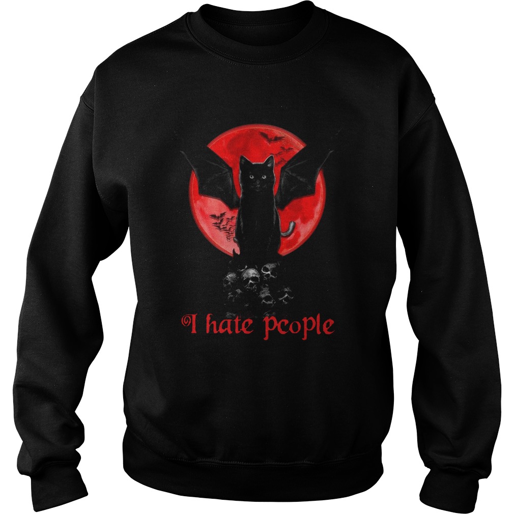 Bat And Black Cat Moon Red I Hate People Sweatshirt