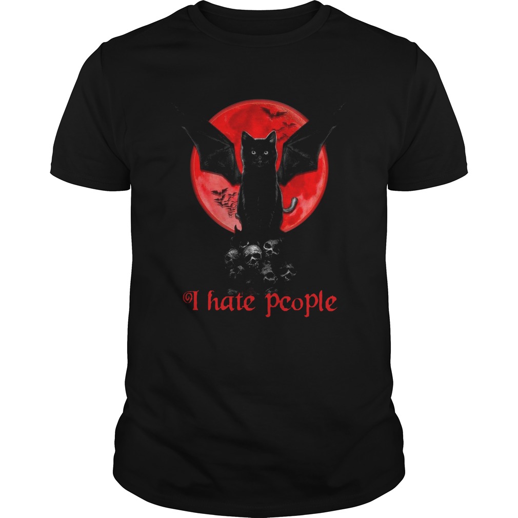 Bat And Black Cat Moon Red I Hate People shirt