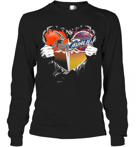 Blood Inside Cleveland Browns And Cleveland Cavaliers Heart T-Shirt Long Sleeved T-shirt 