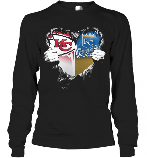 Blood Inside Kansas City Chiefs And Kansas City Royals Heart T-Shirt Long Sleeved T-shirt 