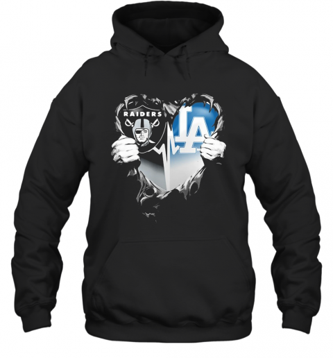 Blood Inside Oakland Raiders And Los Angeles Dodgers Heart Heartbeat T-Shirt Unisex Hoodie