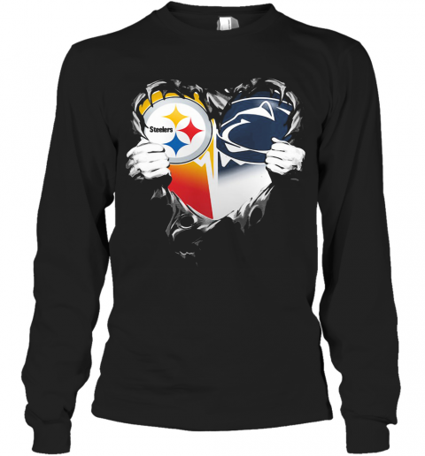 Blood Inside Pittsburgh Steelers Vs Pennsylvania Football Heart T-Shirt Long Sleeved T-shirt 