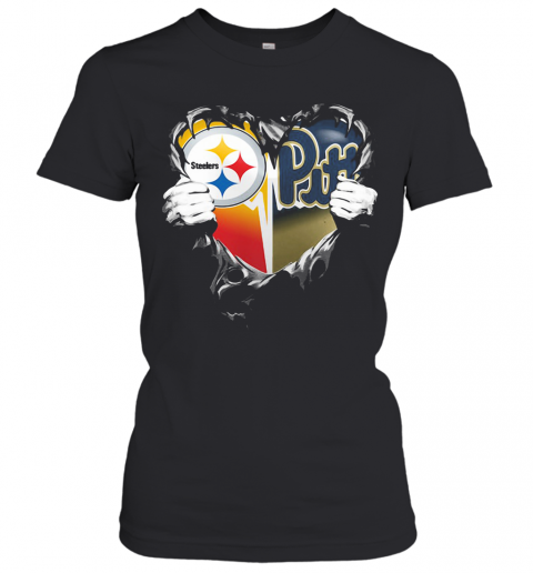 Blood Inside Pittsburgh Steelers Vs Pittsburgh Penguins Football Heart T-Shirt Classic Women's T-shirt