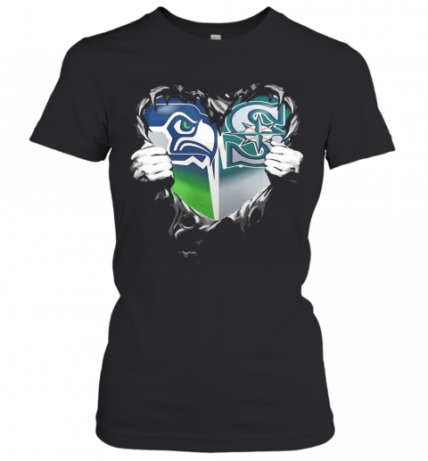 Blood Inside Seattle Seahawks And Seattle Mariners Heart T-Shirt Classic Women's T-shirt