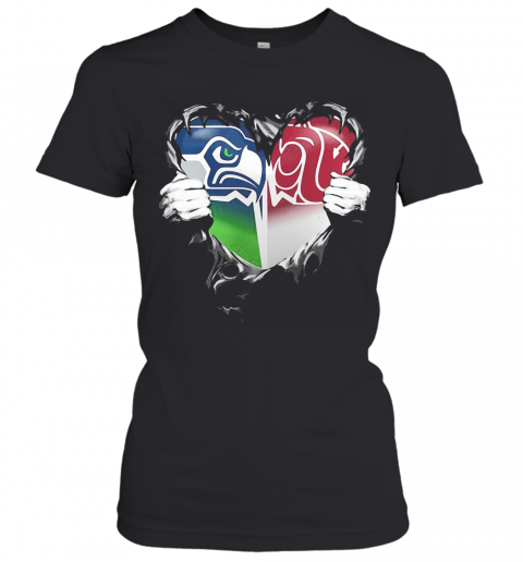 Blood Inside Seattle Seahawks And Washington State Cougars Heart T-Shirt Classic Women's T-shirt