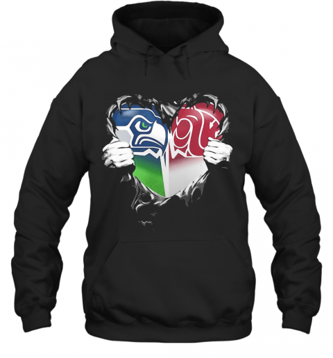 Blood Inside Seattle Seahawks And Washington State Cougars Heart T-Shirt Unisex Hoodie