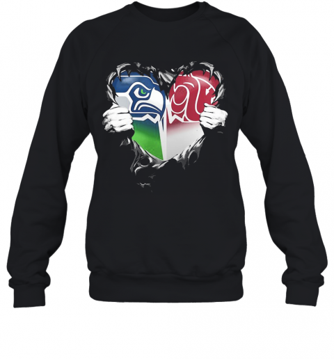 Blood Inside Seattle Seahawks And Washington State Cougars Heart T-Shirt Unisex Sweatshirt