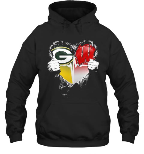 Blood Insides Green Bay Packers And Wisconsin Badgers Heart Heartbeat T-Shirt Unisex Hoodie
