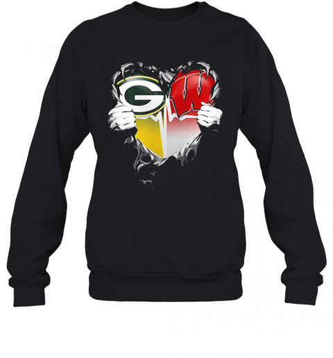 Blood Insides Green Bay Packers And Wisconsin Badgers Heart Heartbeat T-Shirt Unisex Sweatshirt