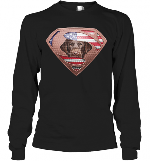 Blood Insides Superman Labrador Retriever American Flag Independence Day T-Shirt Long Sleeved T-shirt 