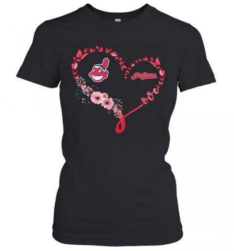 Butterfly Love Cleveland Indians Flowers Heart T-Shirt Classic Women's T-shirt