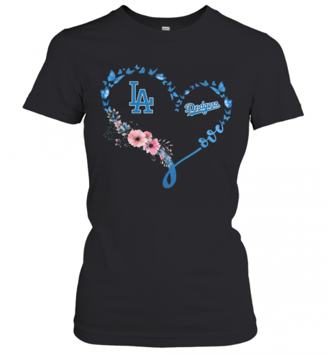Butterfly Love Los Angeles Dodgers Flowers Heart T-Shirt Classic Women's T-shirt