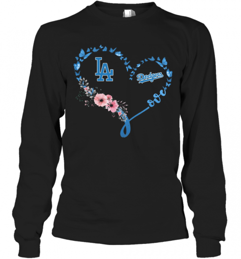 Butterfly Love Los Angeles Dodgers Flowers Heart T-Shirt Long Sleeved T-shirt 