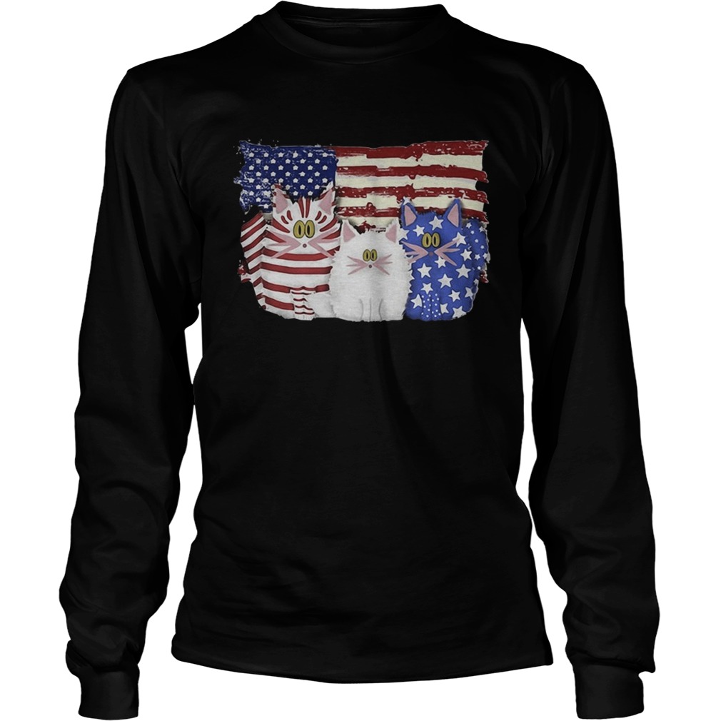 Cat 2 flag US American flag Independence Day veteran Long Sleeve