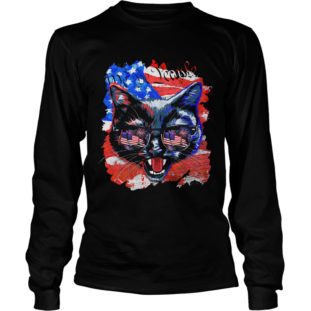 Cat American flag veteran Independence Day Long Sleeve