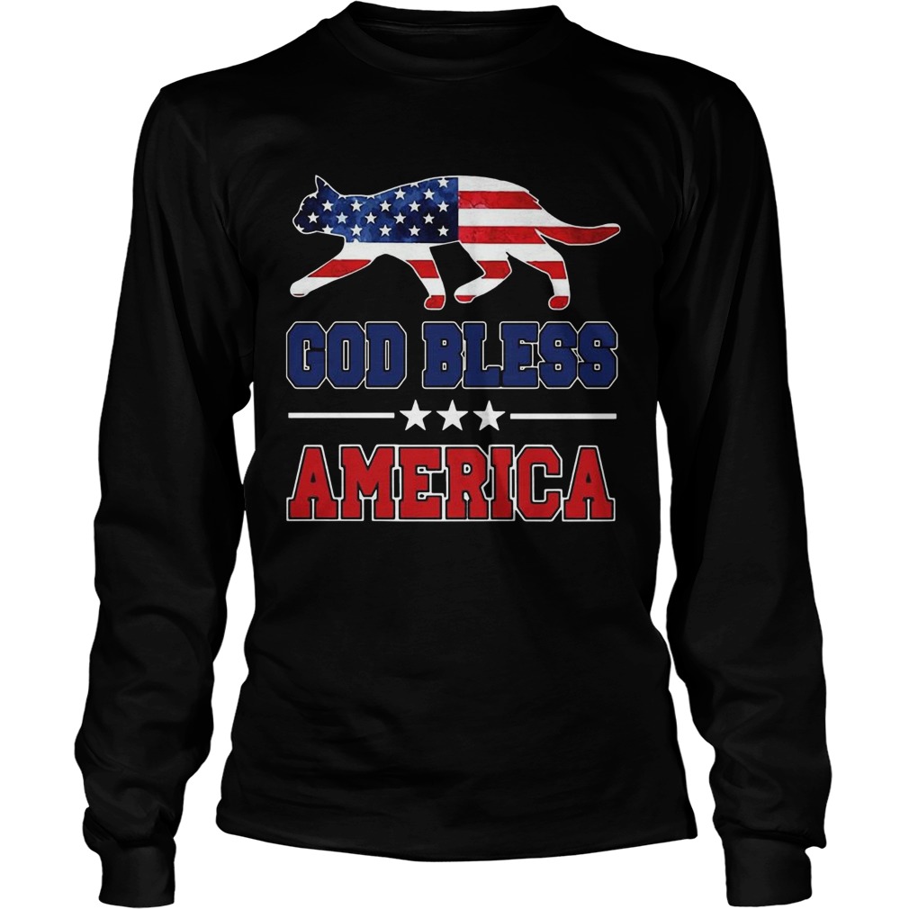 Cat God Bless America Flag Long Sleeve