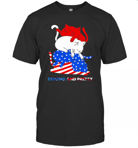 Cat Strong And Pretty American Flag Veteran Independence Day T-Shirt