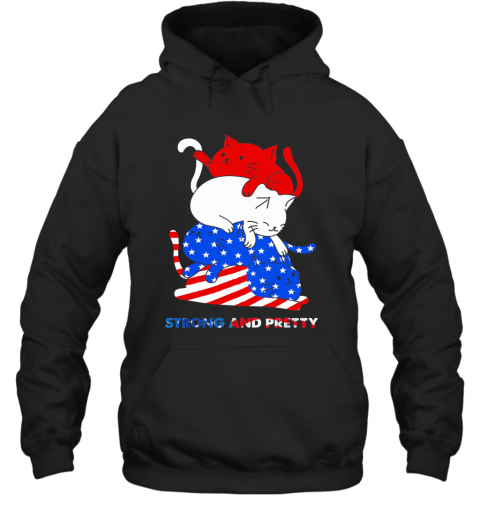 Cat Strong And Pretty American Flag Veteran Independence Day T-Shirt Unisex Hoodie