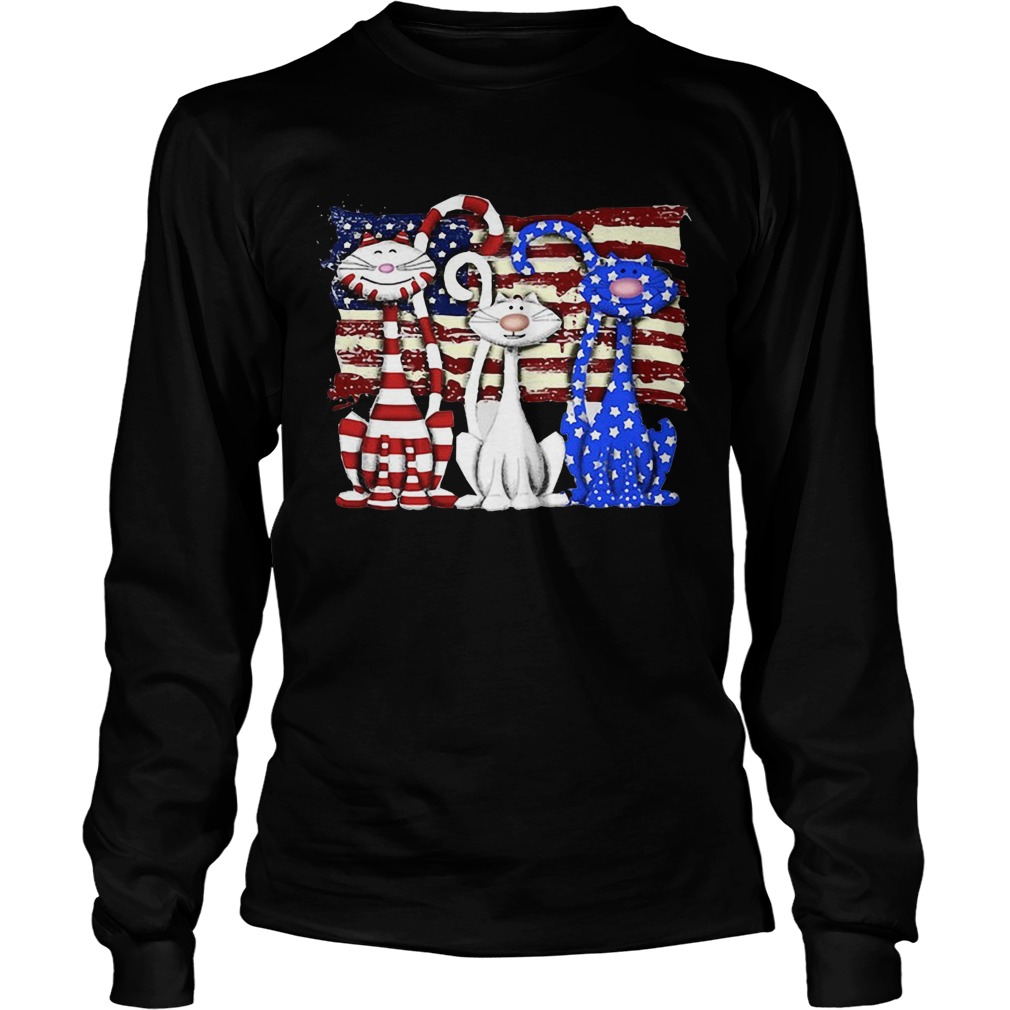 Cats 2 flag US American flag Independence Day veteran Long Sleeve
