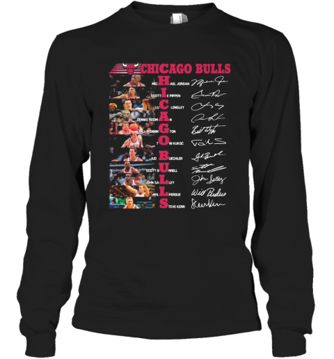 Chicago Bulls Team Basketball Players Signatures T-Shirt Long Sleeved T-shirt 