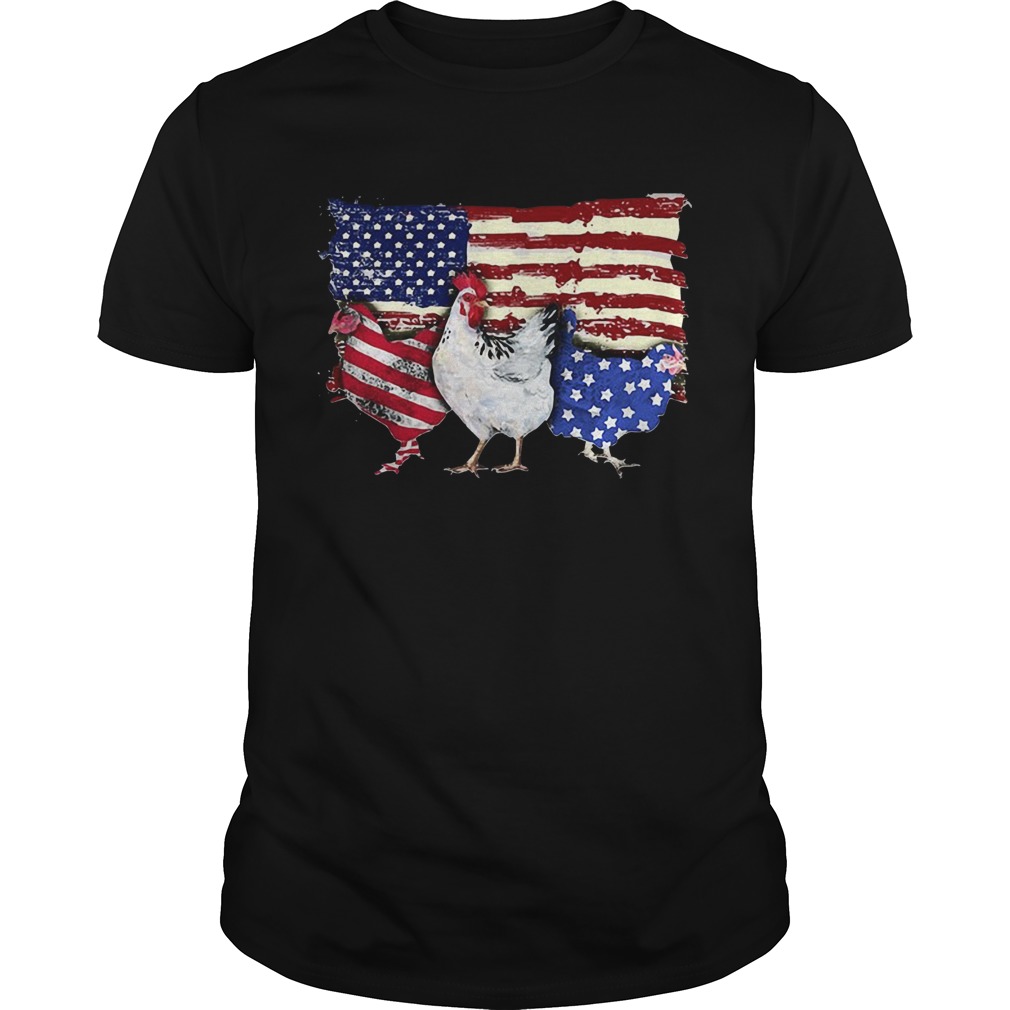 Chickens 2 flag US American flag Independence Day veteran shirt