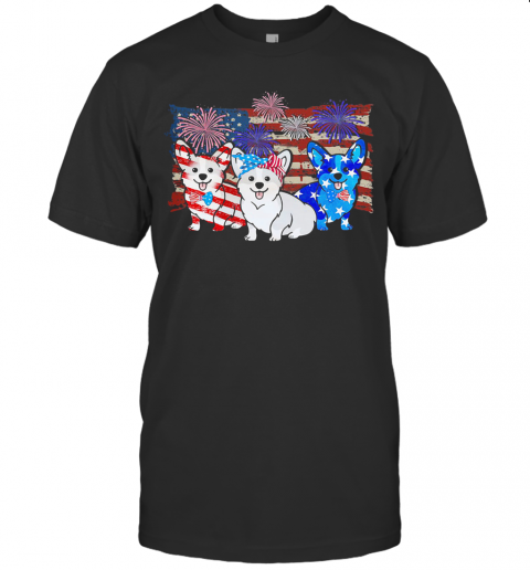 Corgi Firework American Flag Independence Day T-Shirt