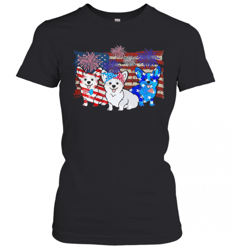 Corgi Firework American Flag Independence Day T-Shirt Classic Women's T-shirt