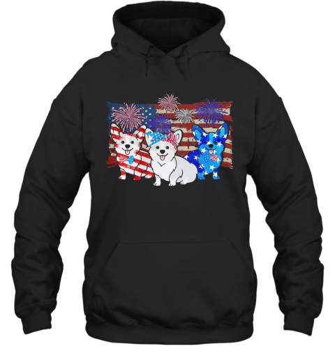 Corgi Firework American Flag Independence Day T-Shirt Unisex Hoodie