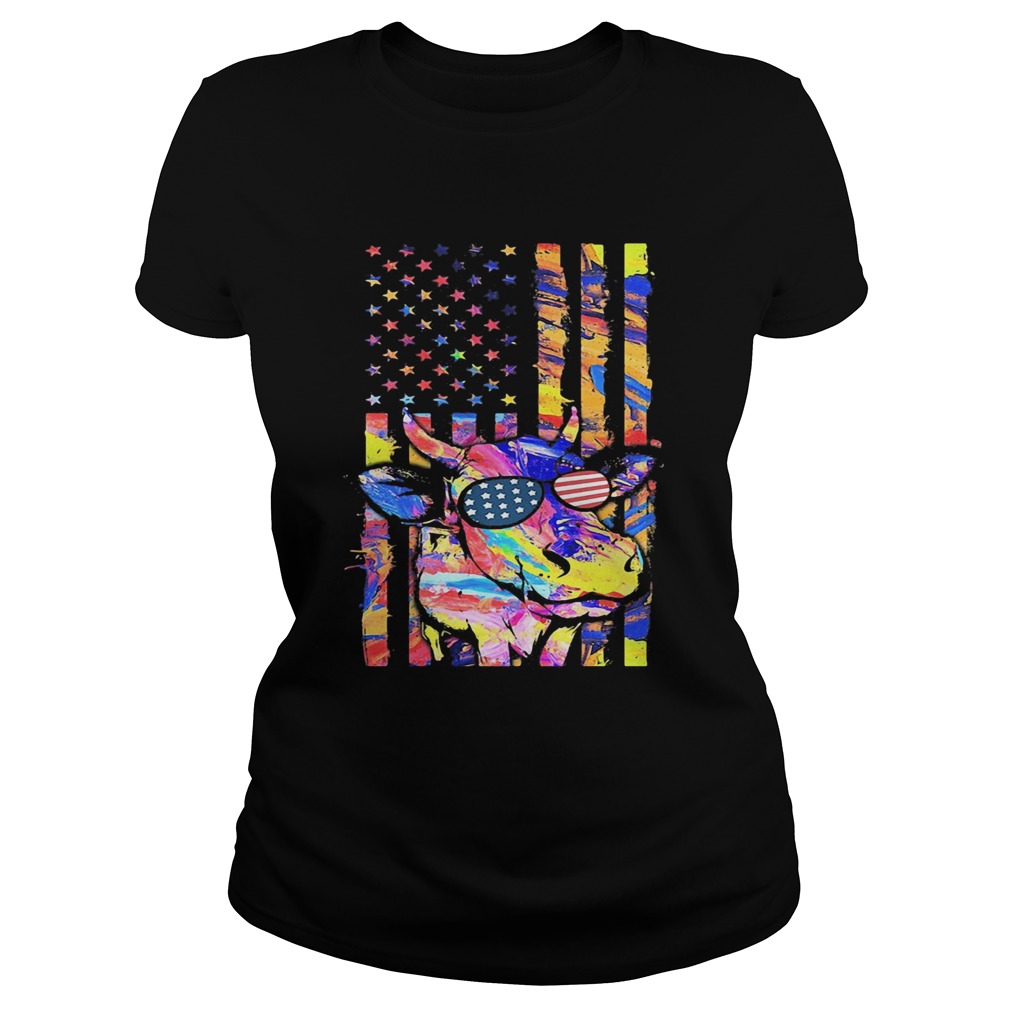 Cow American flag veteran Independence Day Classic Ladies