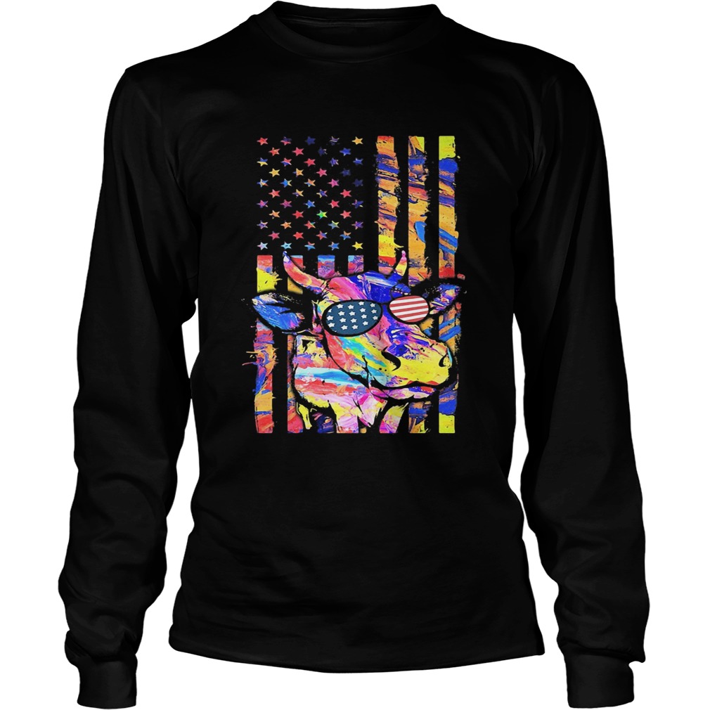 Cow American flag veteran Independence Day Long Sleeve