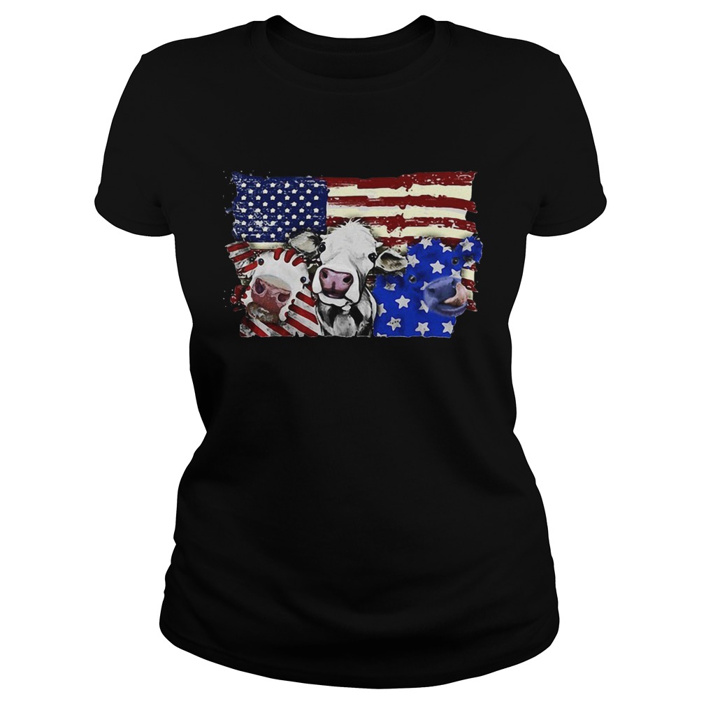 Cows 2 flag US American flag veteran Independence Day Classic Ladies