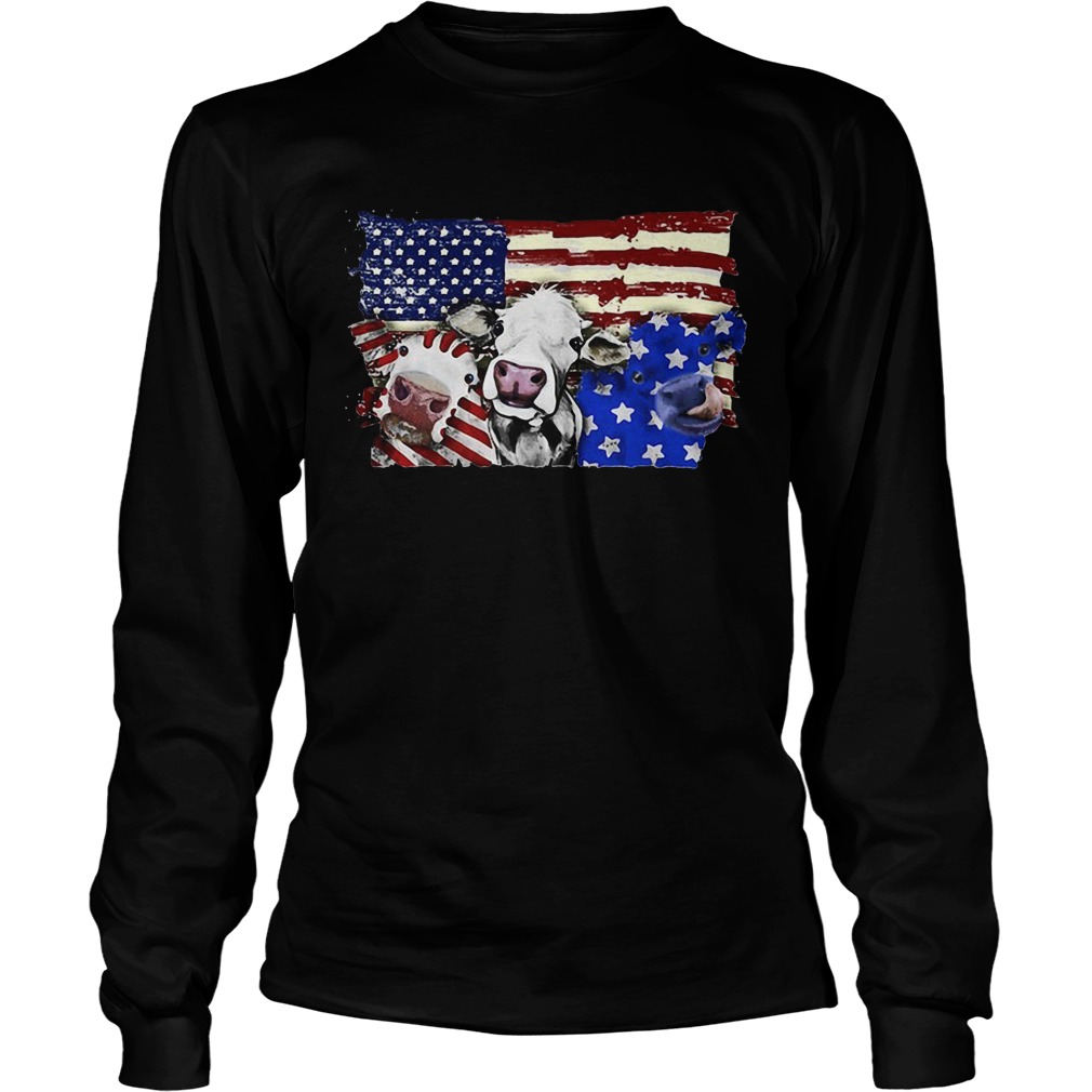 Cows 2 flag US American flag veteran Independence Day Long Sleeve