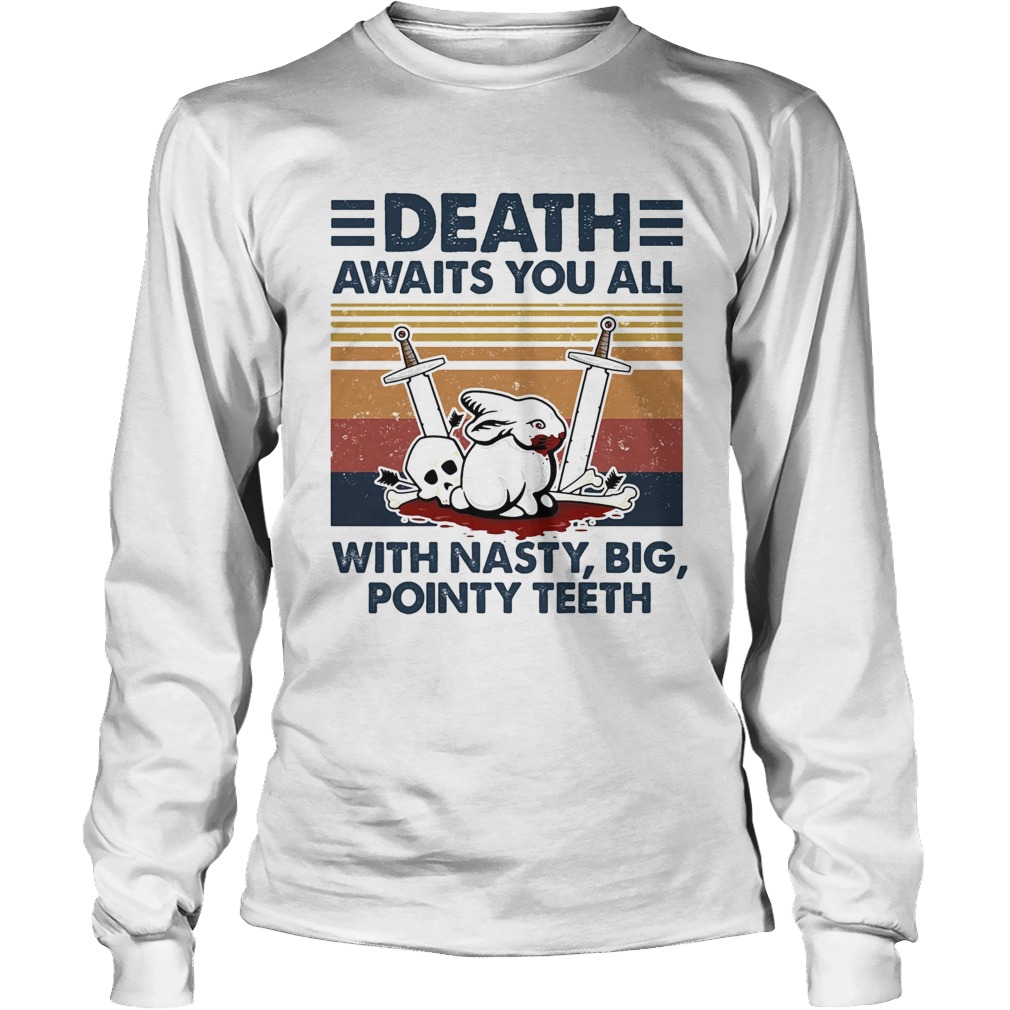 Death awaits you all with nasty big pointy teeth rabbit skull vintage Long Sleeve