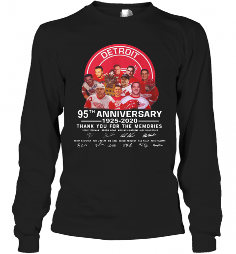 Detroit Red Wings 95Th Anniversary 1925 2020 Thank You For The Memories Signatures T-Shirt Long Sleeved T-shirt 